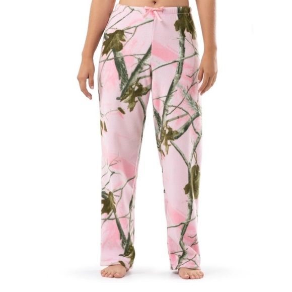 Realtree Pants - Realtree Sleep Pant pink camo micro fleece elastic waistband drawstrings